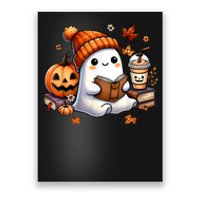 Women Halloween Ghost Coffee Cute Ghost Reading Book Lovers Gift Poster