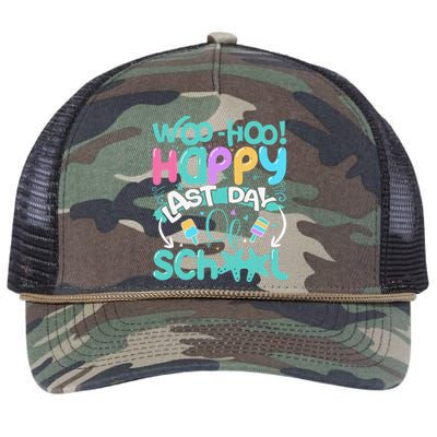 Woo Hoo Happy Last Day Of School Fun Teacher Student Retro Rope Trucker Hat Cap