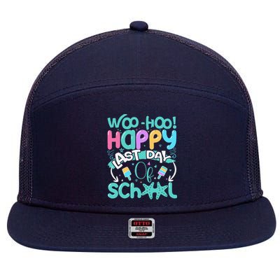 Woo Hoo Happy Last Day Of School Fun Teacher Student 7 Panel Mesh Trucker Snapback Hat