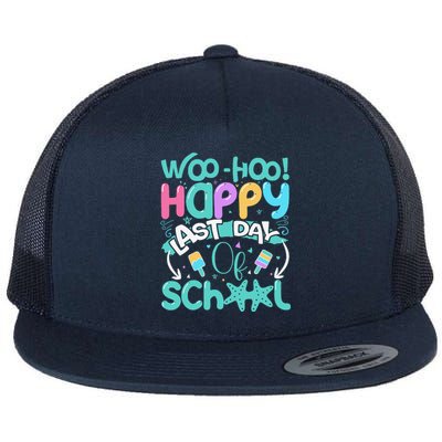 Woo Hoo Happy Last Day Of School Fun Teacher Student Flat Bill Trucker Hat