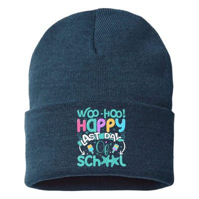 Woo Hoo Happy Last Day Of School Fun Teacher Student Sustainable Knit Beanie