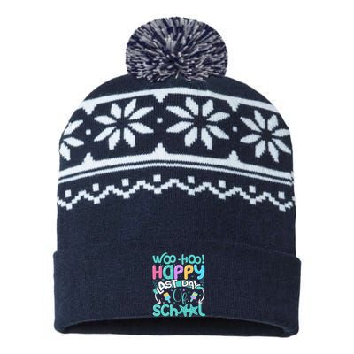 Woo Hoo Happy Last Day Of School Fun Teacher Student USA-Made Snowflake Beanie