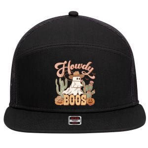 Western Halloween Howdy Boo Cute Ghost Spooky Cowgirl Cowboy VNeck 7 Panel Mesh Trucker Snapback Hat