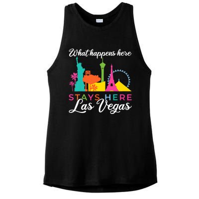 What happens here stays here Las Vegas Ladies PosiCharge Tri-Blend Wicking Tank