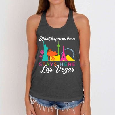 What happens here stays here Las Vegas Women's Knotted Racerback Tank