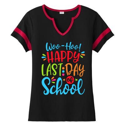 Woo Hoo Happy Last Day Of School Ladies Halftime Notch Neck Tee