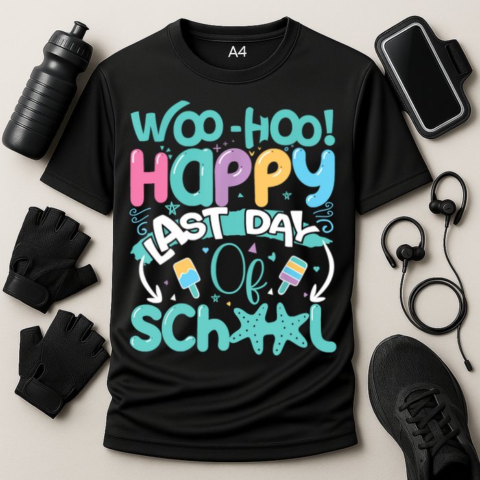 Woo Hoo Happy Last Day Of School Fun Teacher Student Cooling Performance Crew T-Shirt