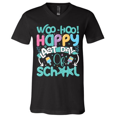 Woo Hoo Happy Last Day Of School Fun Teacher Student V-Neck T-Shirt