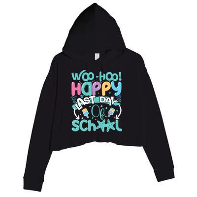 Woo Hoo Happy Last Day Of School Fun Teacher Student Crop Fleece Hoodie
