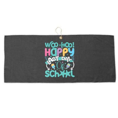 Woo Hoo Happy Last Day Of School Fun Teacher Student Large Microfiber Waffle Golf Towel