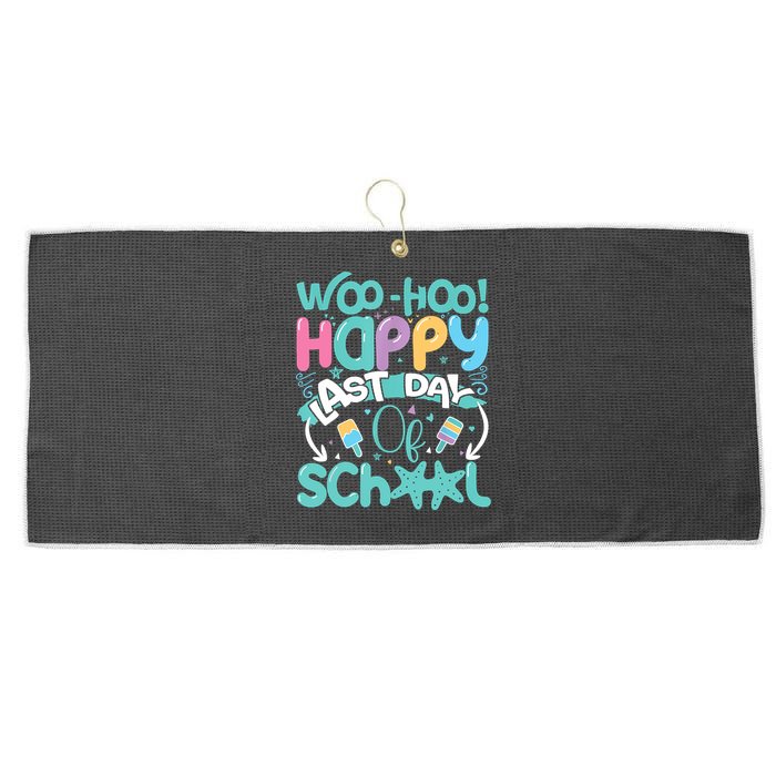Woo Hoo Happy Last Day Of School Fun Teacher Student Large Microfiber Waffle Golf Towel