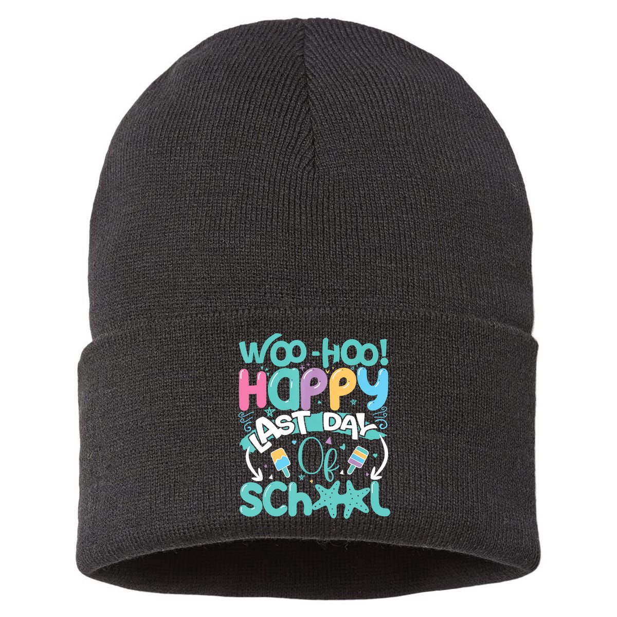 Woo Hoo Happy Last Day Of School Fun Teacher Student Sustainable Knit Beanie