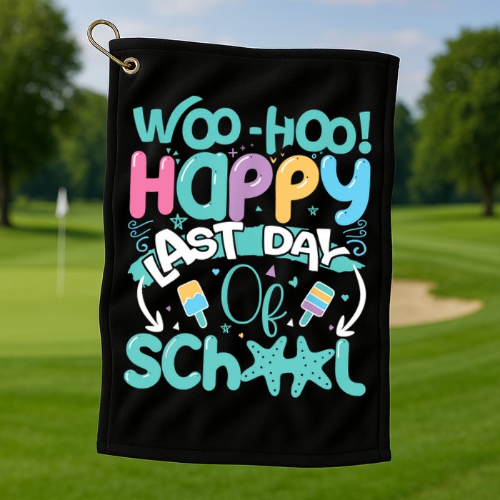 Woo Hoo Happy Last Day Of School Fun Teacher Student Golf Towel