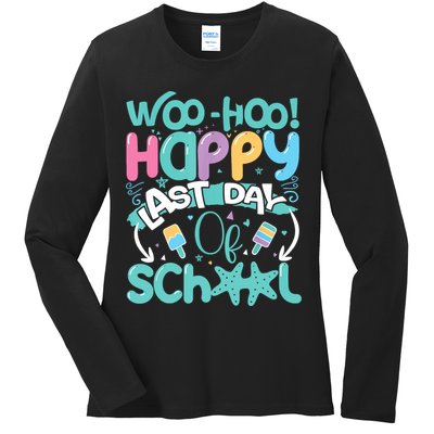 Woo Hoo Happy Last Day Of School Fun Teacher Student Ladies Long Sleeve Shirt