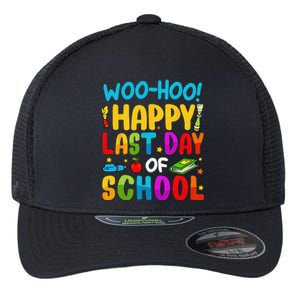 Woo Hoo Happy Last Day Of School For Teachers Students Flexfit Unipanel Trucker Cap