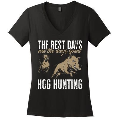 Wild Hog Hunting Dog Boar Hunting Women's V-Neck T-Shirt