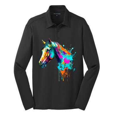 Watercolor Horse Head Silk Touch Performance Long Sleeve Polo