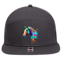 Watercolor Horse Head 7 Panel Mesh Trucker Snapback Hat