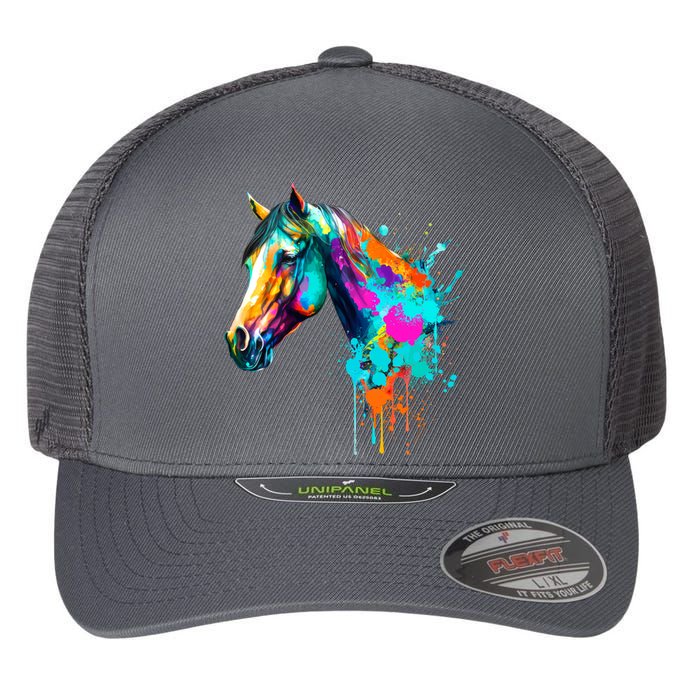 Watercolor Horse Head Flexfit Unipanel Trucker Cap