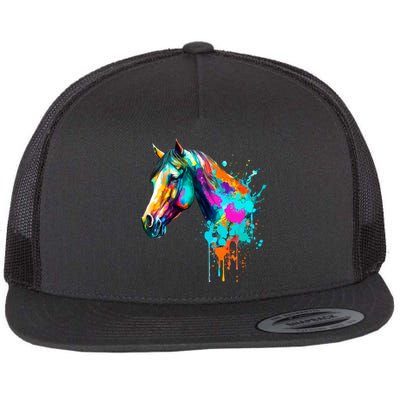 Watercolor Horse Head Flat Bill Trucker Hat