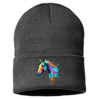 Watercolor Horse Head Sustainable Knit Beanie