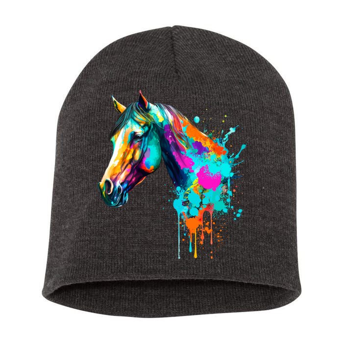 Watercolor Horse Head Short Acrylic Beanie