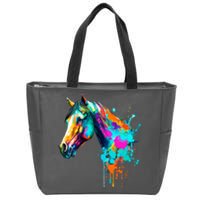 Watercolor Horse Head Zip Tote Bag