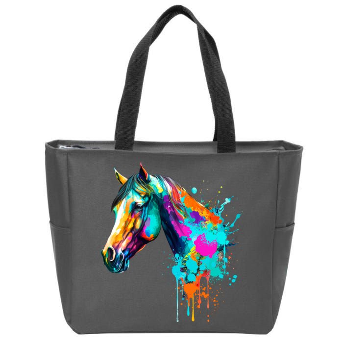 Watercolor Horse Head Zip Tote Bag