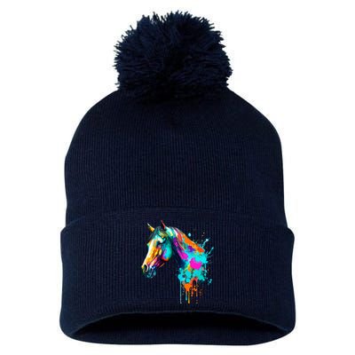 Watercolor Horse Head Pom Pom 12in Knit Beanie