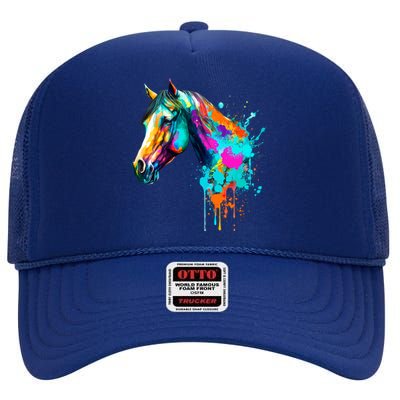 Watercolor Horse Head High Crown Mesh Back Trucker Hat