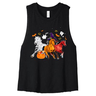 Witch Horse Halloween Spooky Season Women's Racerback Cropped Tank