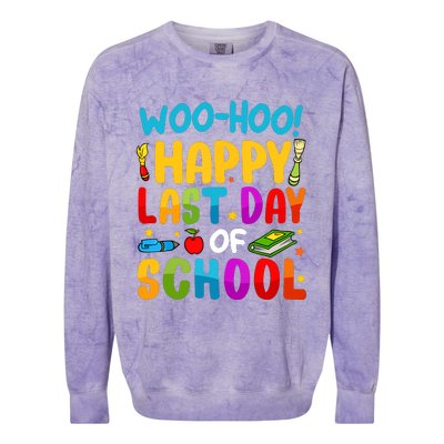 Woo Hoo Happy Last Day Of School For Teachers Students Colorblast Crewneck Sweatshirt