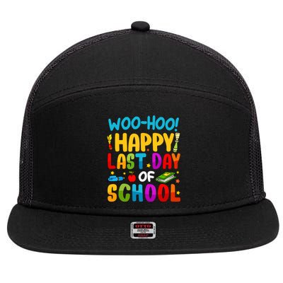 Woo Hoo Happy Last Day Of School For Teachers Students 7 Panel Mesh Trucker Snapback Hat