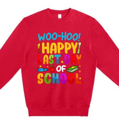 Woo Hoo Happy Last Day Of School For Teachers Students Premium Crewneck Sweatshirt