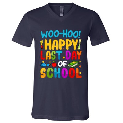 Woo Hoo Happy Last Day Of School For Teachers Students V-Neck T-Shirt