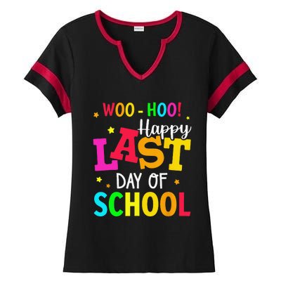 Woo Hoo Happy Last Day of School For Teachers Students Ladies Halftime Notch Neck Tee