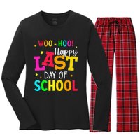 Woo Hoo Happy Last Day of School For Teachers Students Women's Long Sleeve Flannel Pajama Set 