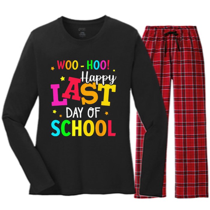 Woo Hoo Happy Last Day of School For Teachers Students Women's Long Sleeve Flannel Pajama Set 