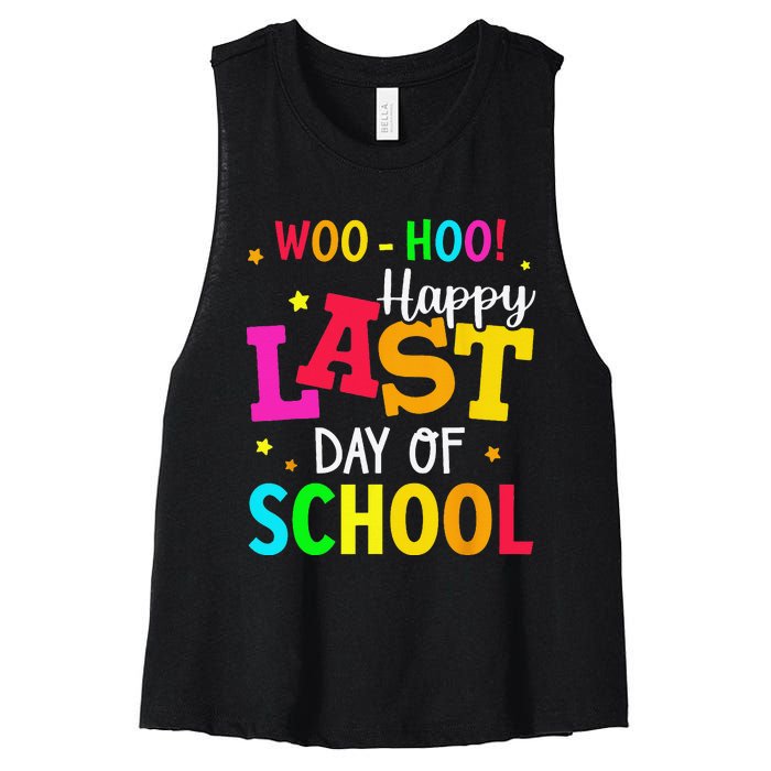 Woo Hoo Happy Last Day of School For Teachers Students Women's Racerback Cropped Tank