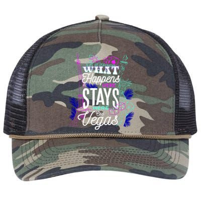 What Happens Here Stays Here Las Vegas NV Vacation Retro Rope Trucker Hat Cap