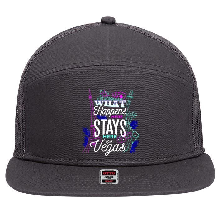 What Happens Here Stays Here Las Vegas NV Vacation 7 Panel Mesh Trucker Snapback Hat