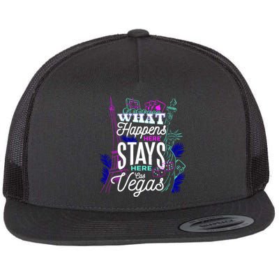 What Happens Here Stays Here Las Vegas NV Vacation Flat Bill Trucker Hat