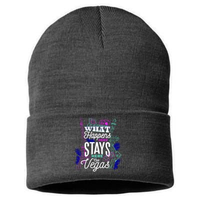 What Happens Here Stays Here Las Vegas NV Vacation Sustainable Knit Beanie