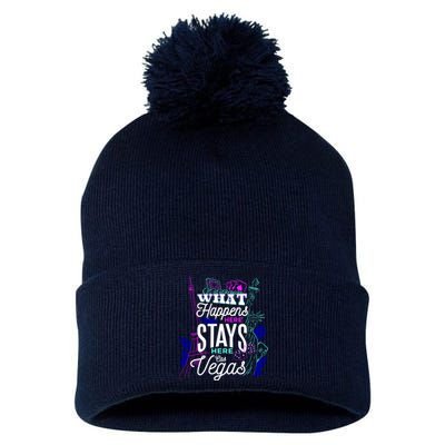 What Happens Here Stays Here Las Vegas NV Vacation Pom Pom 12in Knit Beanie