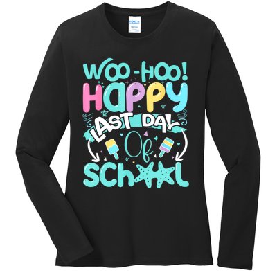 Woo Hoo Happy Last Day Of School | Fun Teacher Student Ladies Long Sleeve Shirt