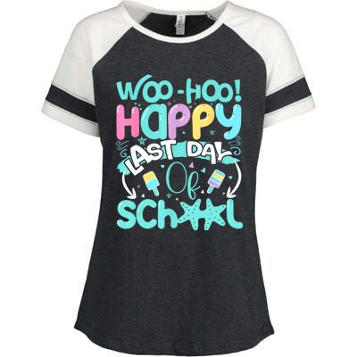 Woo Hoo Happy Last Day Of School | Fun Teacher Student Enza Ladies Jersey Colorblock Tee