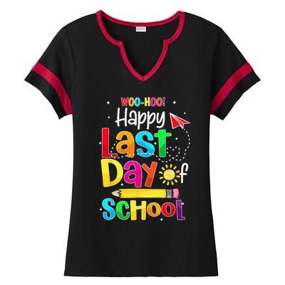 Woo Hoo Happy Last Day of School For Teachers Students Ladies Halftime Notch Neck Tee