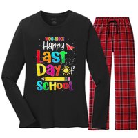 Woo Hoo Happy Last Day of School For Teachers Students Women's Long Sleeve Flannel Pajama Set 