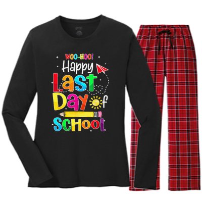 Woo Hoo Happy Last Day of School For Teachers Students Women's Long Sleeve Flannel Pajama Set 