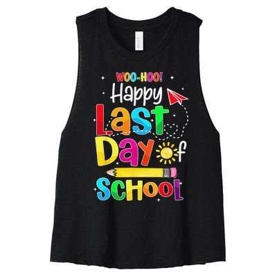 Woo Hoo Happy Last Day of School For Teachers Students Women's Racerback Cropped Tank